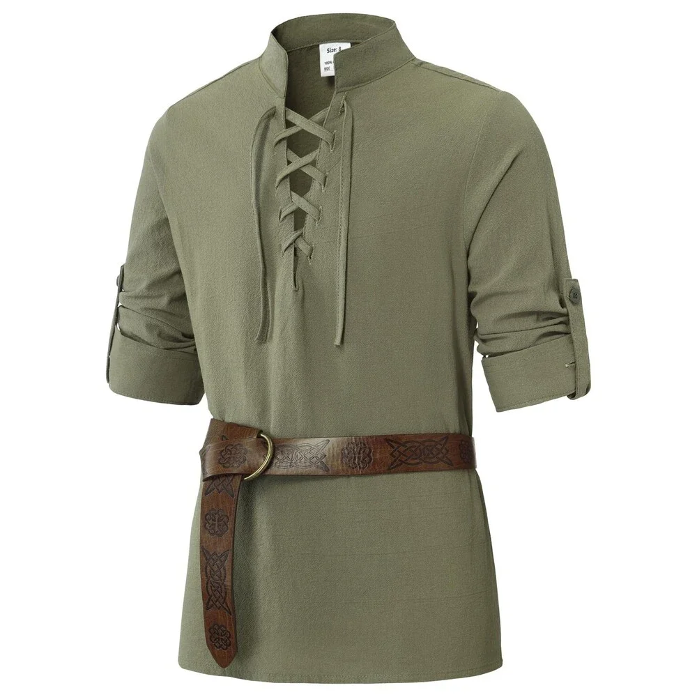 Lainvenor Boys' Green Long Sleeve Cotton Lace Up Shirts Renaissance 11-12 Y